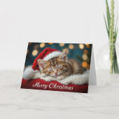 Cute Christmas Kitten on Red Festive Santa Hat Kaart (Voorkant)