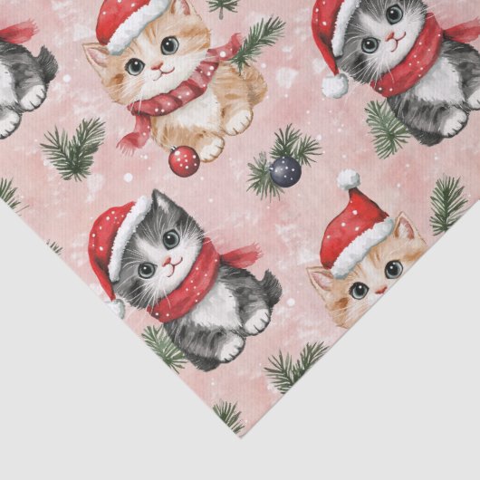 Cute Christmas Kittens on Pink Tissuepapier (Detail)