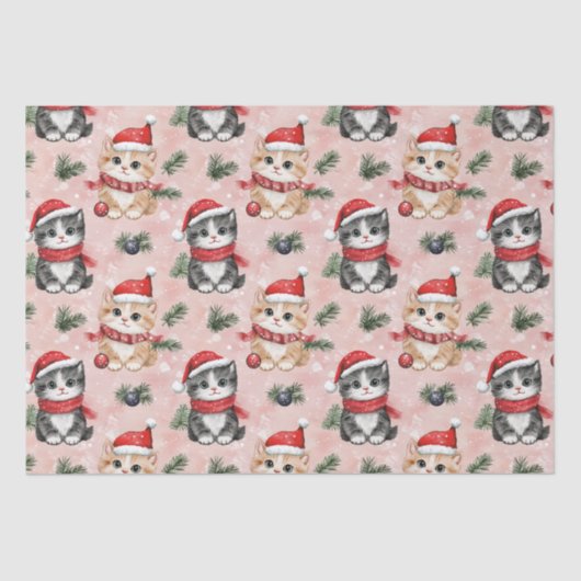 Cute Christmas Kittens on Pink Tissuepapier (Voorkant)