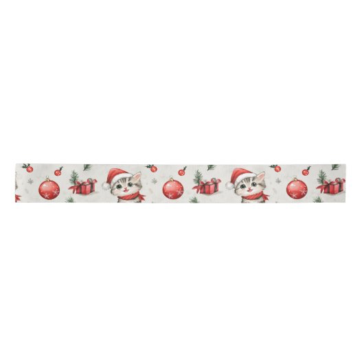 Cute Christmas Kittens Satin Ribbon Satijnen Lint (Voorkant)