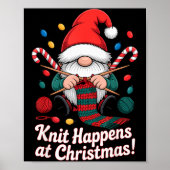 Cute Christmas Knitting Gnome Yarn Xmas For Men Wo Poster (Voorkant)