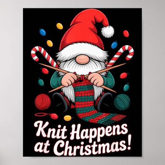 Cute Christmas Knitting Gnome Yarn Xmas For Men Wo Poster (Voorkant)