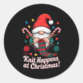 Cute Christmas Knitting Gnome Yarn Xmas For Men Wo Ronde Sticker (Voorkant)