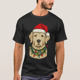 Cute Christmas Labrador with Santa Hat and Holiday T-shirt