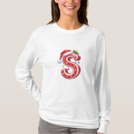 Cute Christmas Letter S – Candy Cane Holiday Carto T-shirt