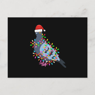 Cute Christmas Lights Pigeon Wearing Xmas Hat - Pi Feestdagenkaart