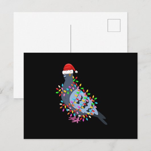 Cute Christmas Lights Pigeon Wearing Xmas Hat - Pi Feestdagenkaart (Voorkant / Achterkant)