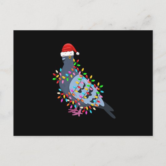 Cute Christmas Lights Pigeon Wearing Xmas Hat - Pi Feestdagenkaart (Voorkant)