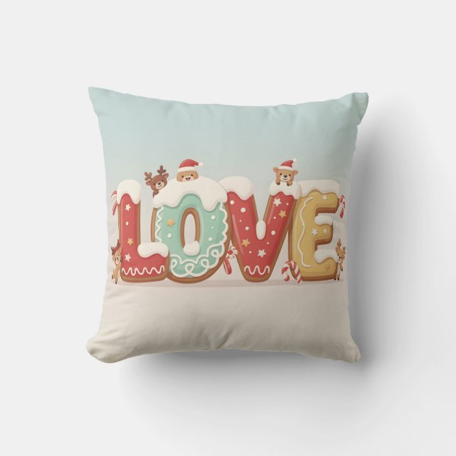 Cute Christmas LOVE Cookie Art Throw Pillow Kussen (Voorkant)