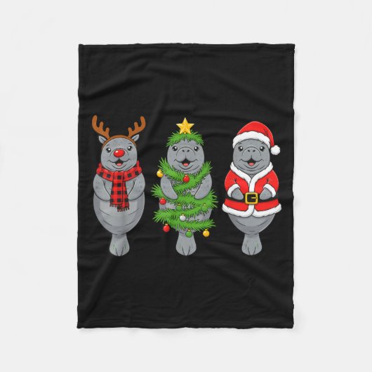 Cute Christmas Manatee Shirt, Holiday Manatee Sant Fleece Deken (Voorkant)