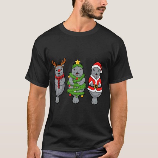 Cute Christmas Manatee Shirt, Holiday Manatee Sant T-shirt (Voorkant)