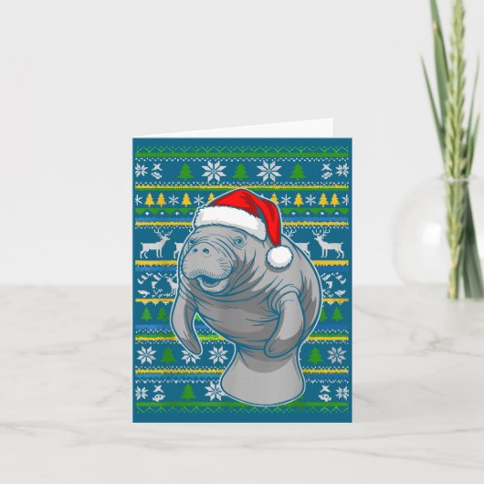 Cute Christmas Manatee Shirt, Manatee Ugly Xmas Sw Kaart (Voorkant)