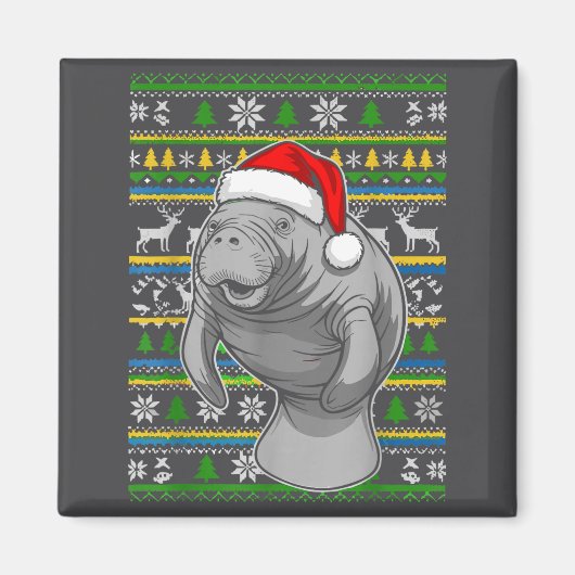 Cute Christmas Manatee Shirt, Manatee Ugly Xmas Sw Magneet (Voorkant)