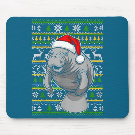 Cute Christmas Manatee Shirt, Manatee Ugly Xmas Sw Muismat (Voorkant)