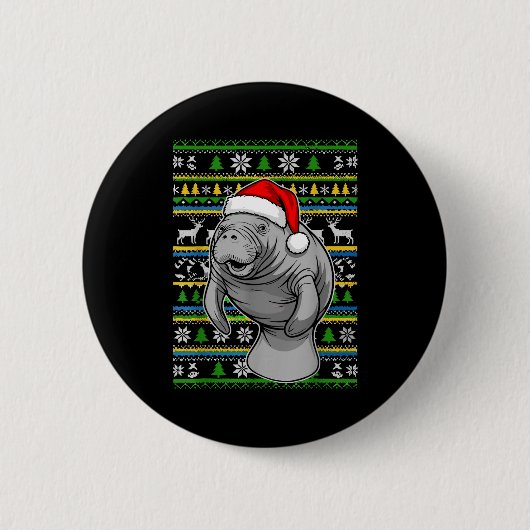 Cute Christmas Manatee Shirt, Manatee Ugly Xmas Sw Ronde Button 5,7 Cm (Voorkant)
