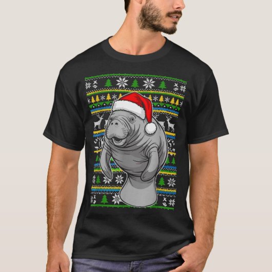 Cute Christmas Manatee Shirt, Manatee Ugly Xmas Sw T-shirt (Voorkant)