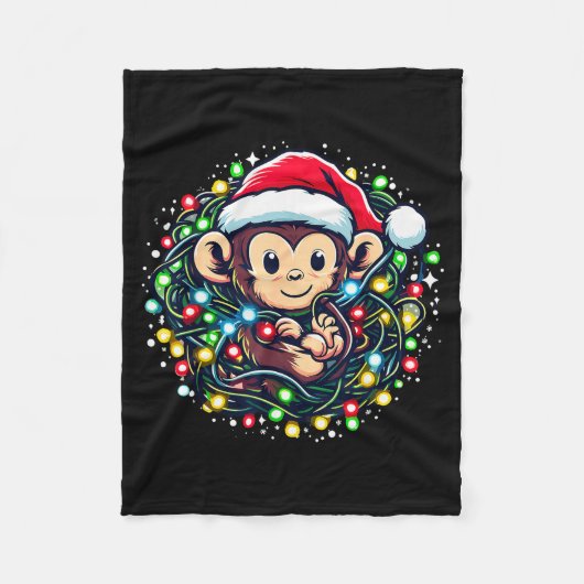 Cute Christmas Monkey Santa Hat Lights Monkey Wome Fleece Deken (Voorkant)