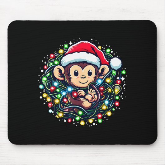 Cute Christmas Monkey Santa Hat Lights Monkey Wome Muismat (Voorkant)