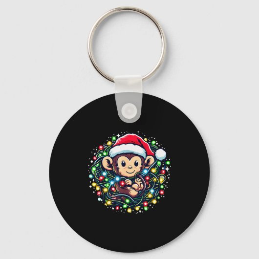 Cute Christmas Monkey Santa Hat Lights Monkey Wome Sleutelhanger (Voorkant)