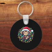 Cute Christmas Monkey Santa Hat Lights Monkey Wome Sleutelhanger (Voorkant)