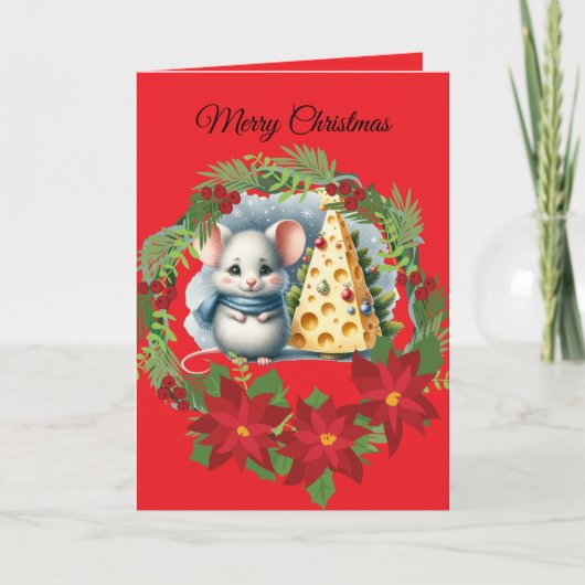 Cute Christmas Mouse Folded Holiday Card Feestdagen Kaart (Voorkant)