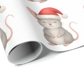 Cute Christmas Mouse in Santa Hat Cadeaupapier (Rol Hoek)