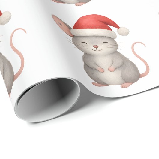Cute Christmas Mouse in Santa Hat Cadeaupapier (Rol Hoek)