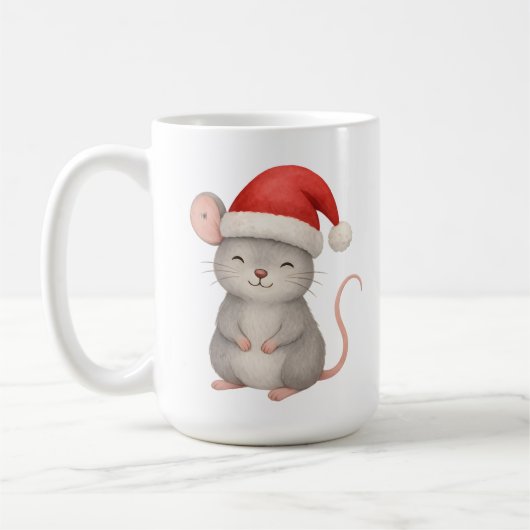 Cute Christmas Mouse in Santa Hat Koffiemok (Links)