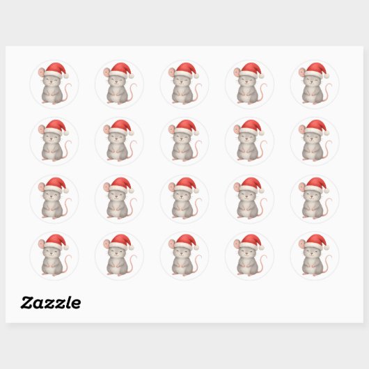 Cute Christmas Mouse in Santa Hat Ronde Sticker (Vel)