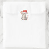 Cute Christmas Mouse in Santa Hat Ronde Sticker (Tas)