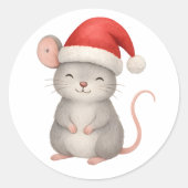 Cute Christmas Mouse in Santa Hat Ronde Sticker (Voorkant)