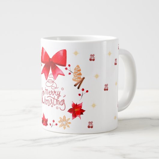 “Cute Christmas Mug with Red Bow Wreath" Grote Koffiekop (Voorkant rechts)
