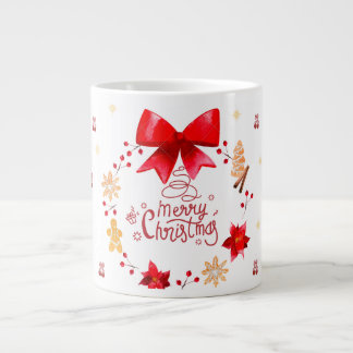 “Cute Christmas Mug with Red Bow Wreath" Grote Koffiekop