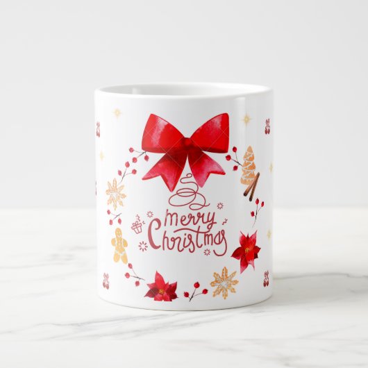 “Cute Christmas Mug with Red Bow Wreath" Grote Koffiekop (Voorkant)