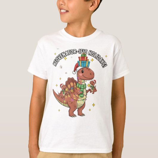 Cute Christmas Neovenator Family – Festive Dino Ho T-shirt (Voorkant)