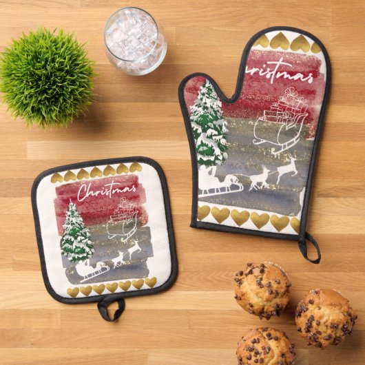 Cute Christmas  Ovenwant & Pannenlap Set (Top down)