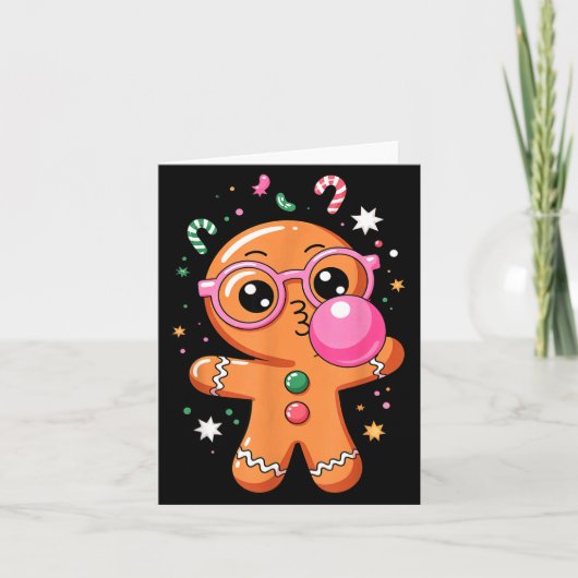 Cute Christmas Pajama Gingerbread Blowing Bubble G Kaart (Voorkant)