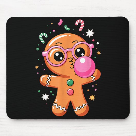 Cute Christmas Pajama Gingerbread Blowing Bubble G Muismat (Voorkant)