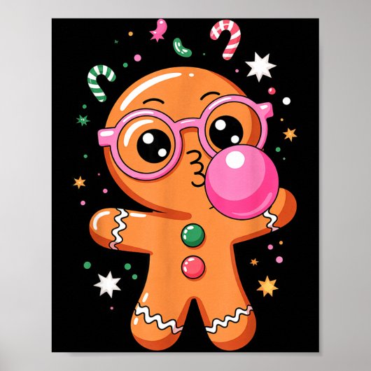 Cute Christmas Pajama Gingerbread Blowing Bubble G Poster (Voorkant)