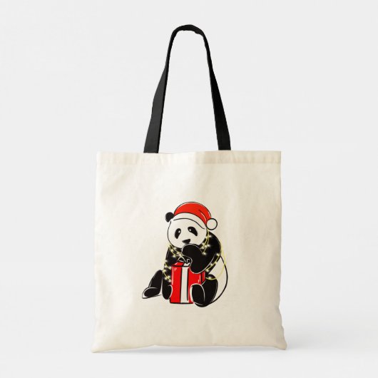 Cute Christmas Panda Tote Bag – Minimal Holiday  (Achterkant)