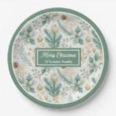 Cute Christmas Paper Plates Pastel Sage and Gold Papieren Bordje (Voorkant)