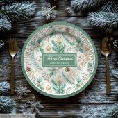 Cute Christmas Paper Plates Pastel Sage and Gold Papieren Bordje