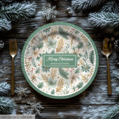 Cute Christmas Paper Plates Pastel Sage and Gold Papieren Bordje