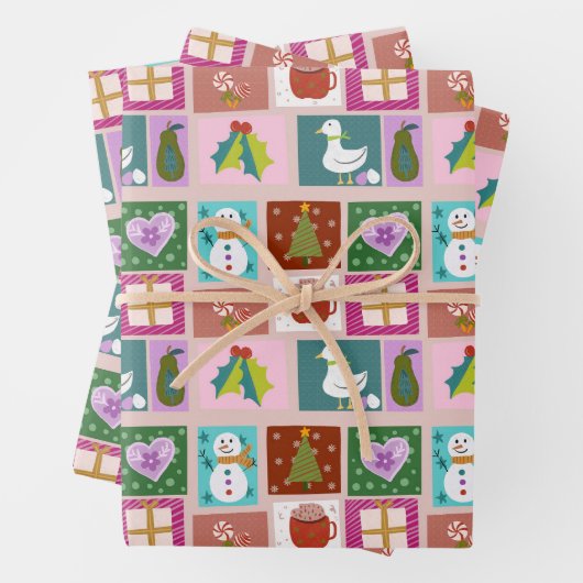 Cute Christmas Patchwork Pattern Inpakpapier Vel (In situ)