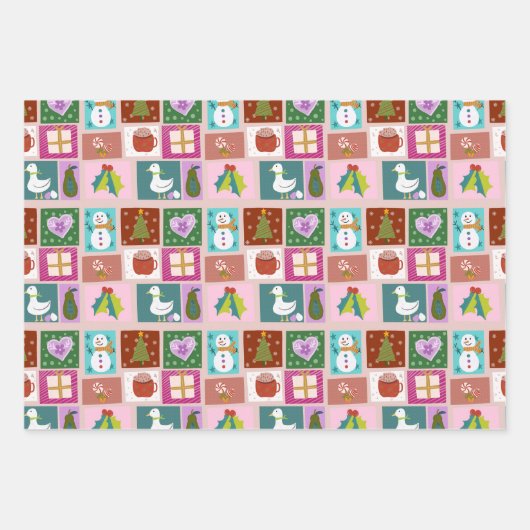Cute Christmas Patchwork Pattern Inpakpapier Vel (Voorkant)