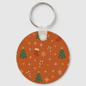 Cute Christmas Pattern – Candy Canes, Trees Sleutelhanger (Voorkant)