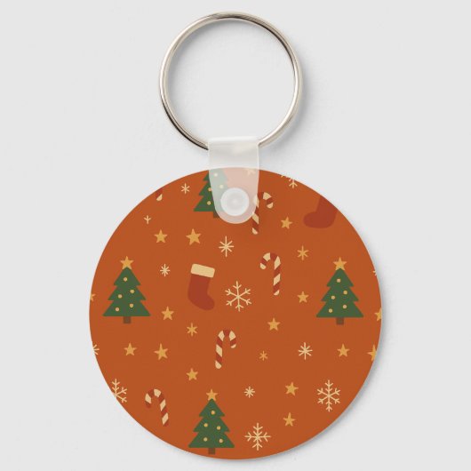 Cute Christmas Pattern – Candy Canes, Trees Sleutelhanger (Voorkant)