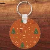 Cute Christmas Pattern – Candy Canes, Trees Sleutelhanger (Achterkant)
