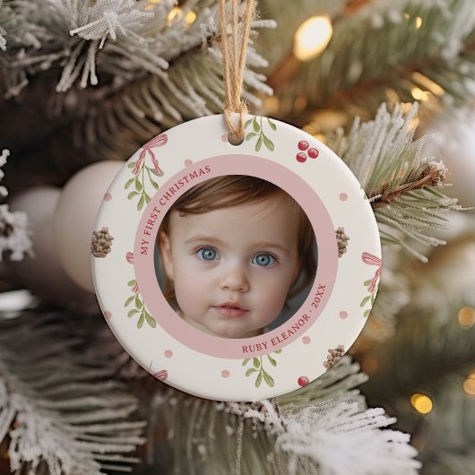 Cute Christmas Pattern First Christmas Photo Keramisch Ornament