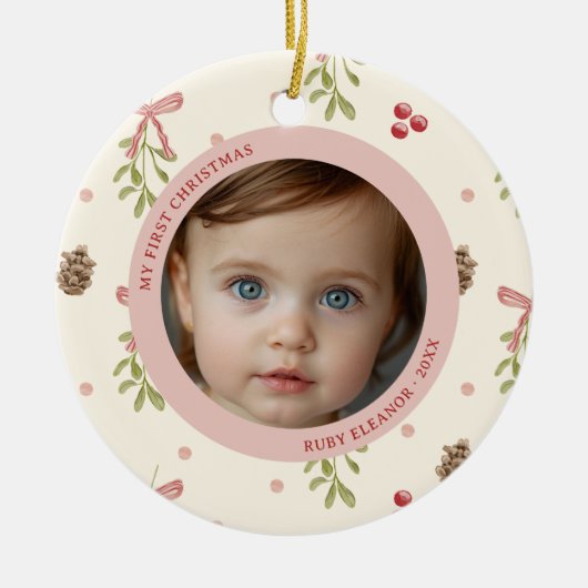 Cute Christmas Pattern First Christmas Photo Keramisch Ornament (Voorkant)